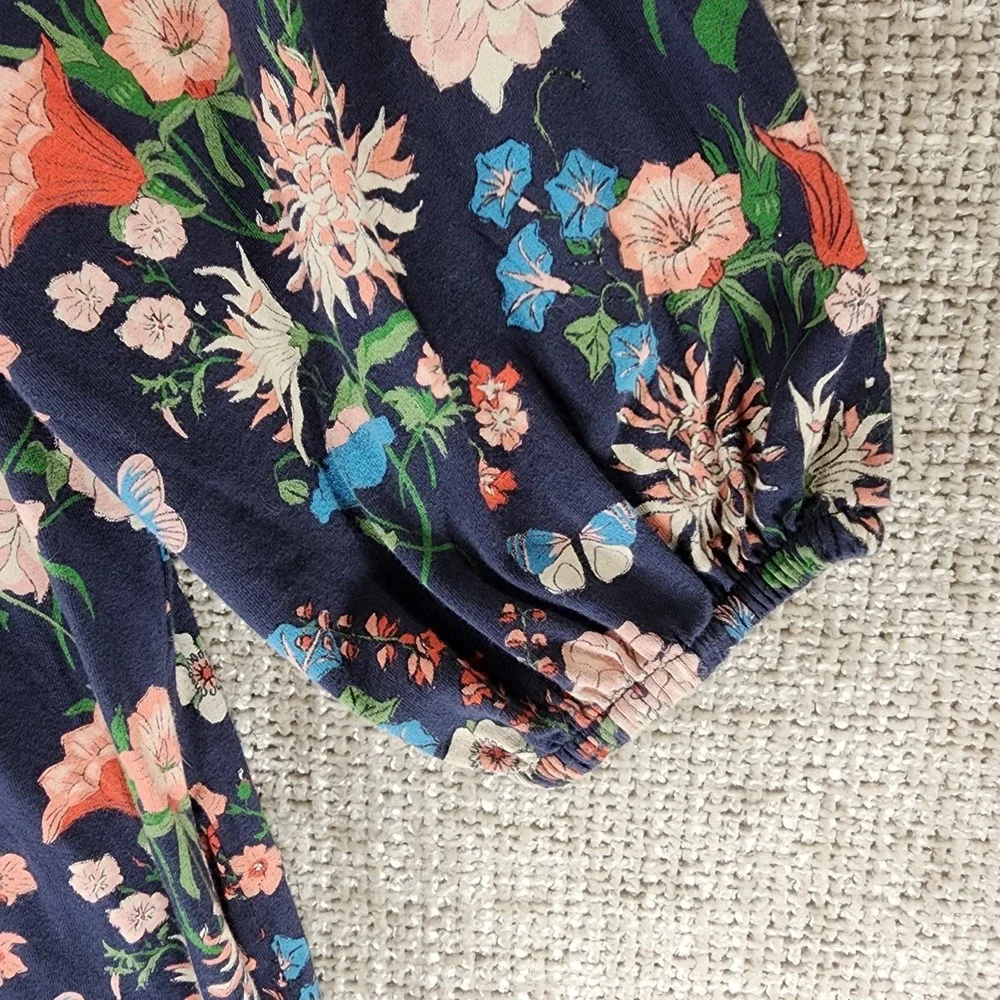 Tea Collection Womens S Blue Floral Midi Dress Stretch Knit Cottage 3/4 Sleeve - Picture 4 of 11